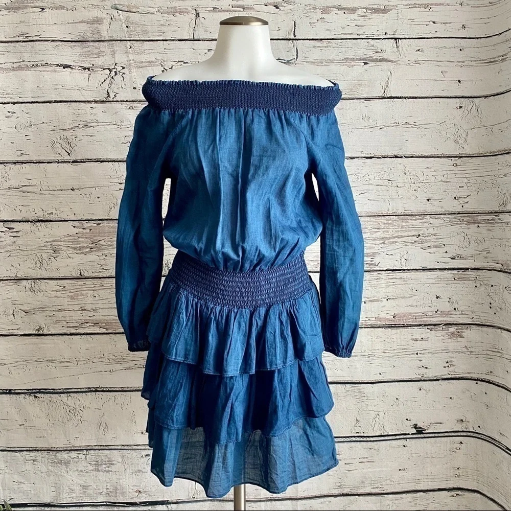 Michael Kors chambray off shoulder tiered dress